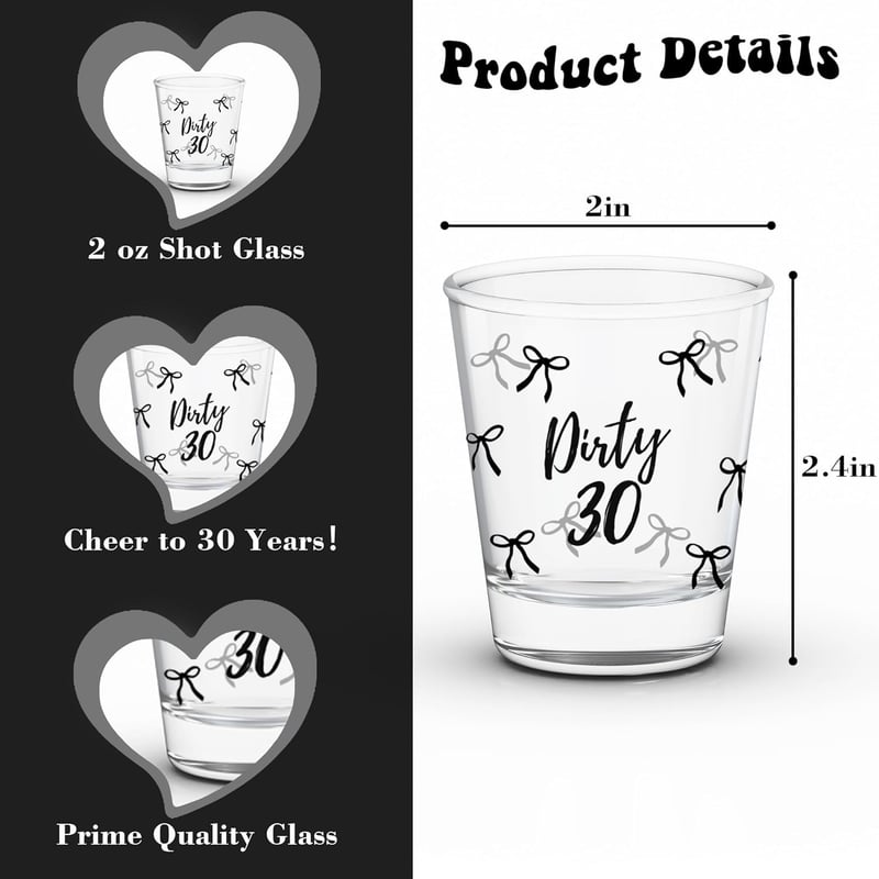 30th Birthday Shot Glass - 2oz Gift with Bow for Women