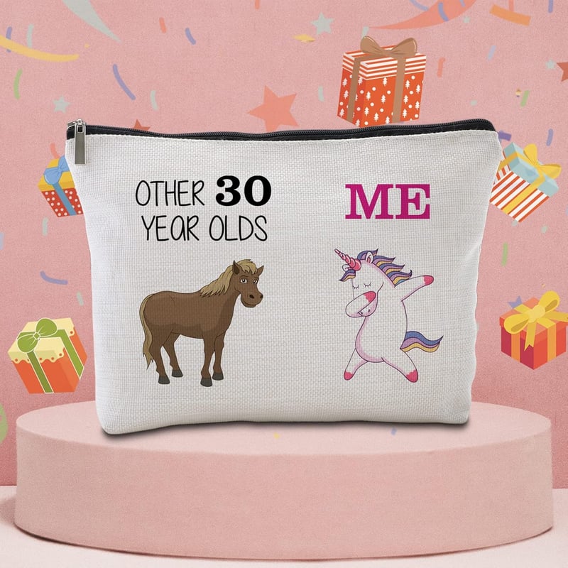 30th Birthday Travel Makeup Bag - Funny Unicorn Design