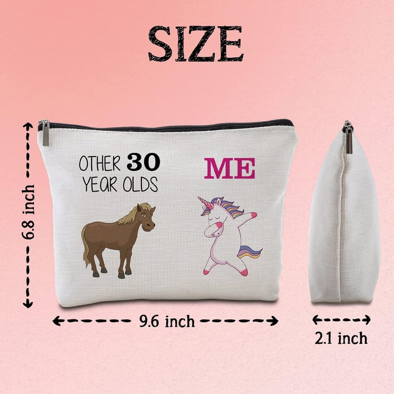 30th Birthday Travel Makeup Bag - Funny Unicorn Design