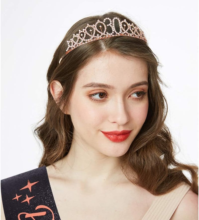 30th Birthday Sash & Rhinestone Tiara Set - Black/Rose Gold