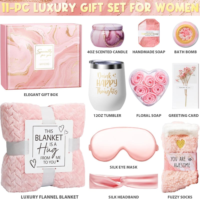 Get Well Soon Spa Gift Basket for Women with Luxury Blanket