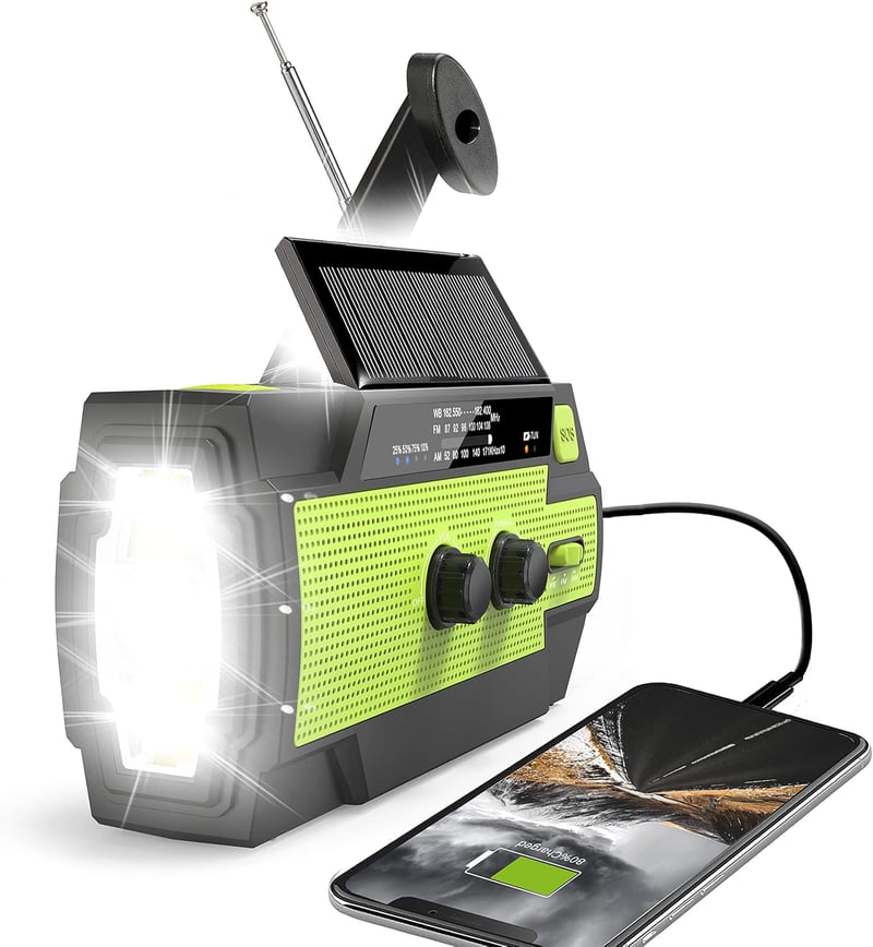 Portable Solar Hand Crank Weather Radio with Flashlight & Charger