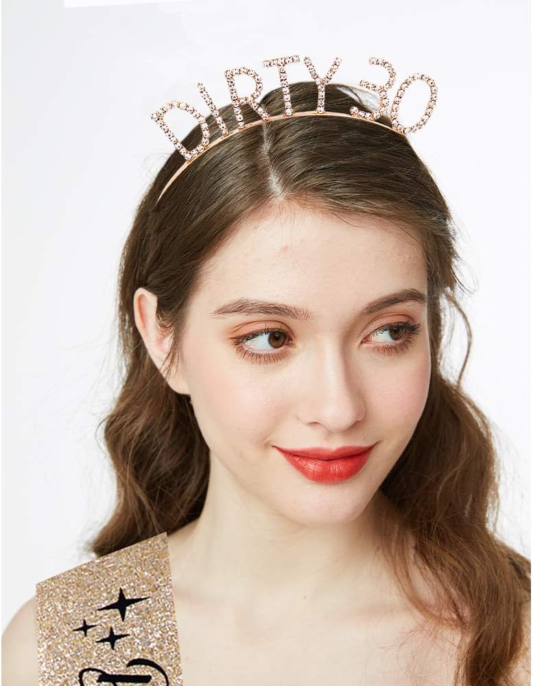 30th Birthday Sash & Rhinestone Headband Set for Women
