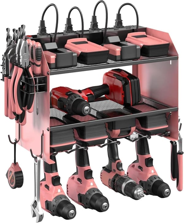 Modular Power Tool Organizer with Charging Station - Pink