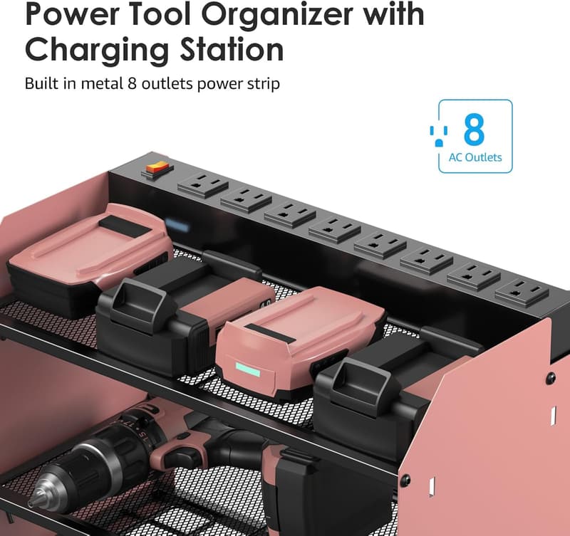 Modular Power Tool Organizer with Charging Station - Pink