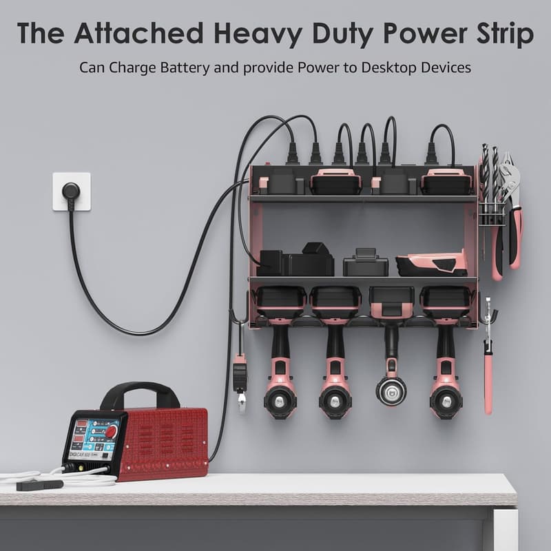 Modular Power Tool Organizer with Charging Station - Pink