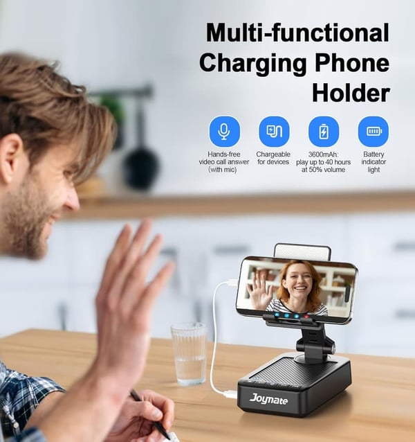 Bluetooth Speaker Phone Stand with 360° Rotation & Charging (Black)