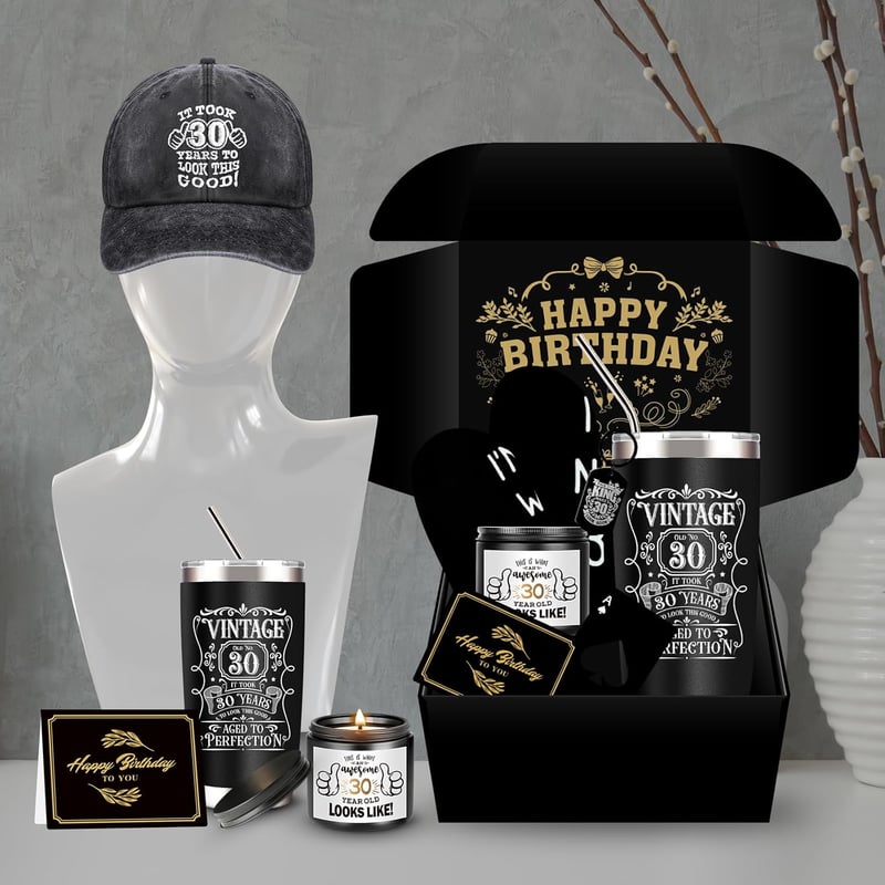 30th Birthday Gift Set for Men - 20 oz Tumbler & Candle