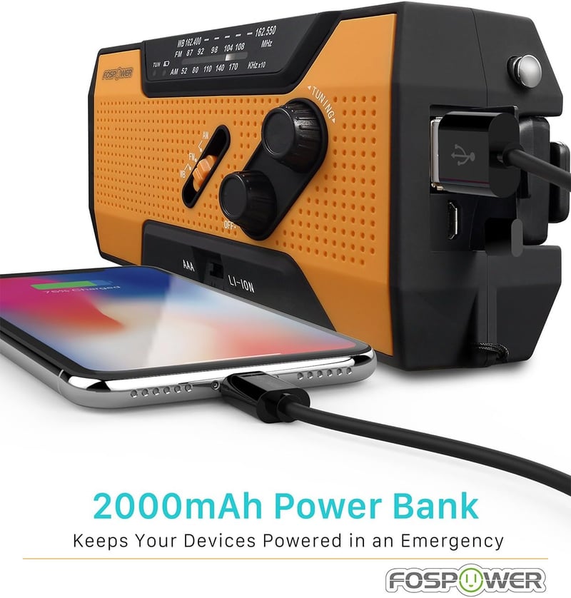 Emergency Weather Radio with 7400mAh Power Bank & SOS Flashlight