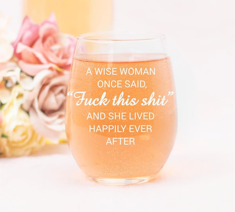 Funny Stemless Wine Glass 17 oz - Gag Gift for Women