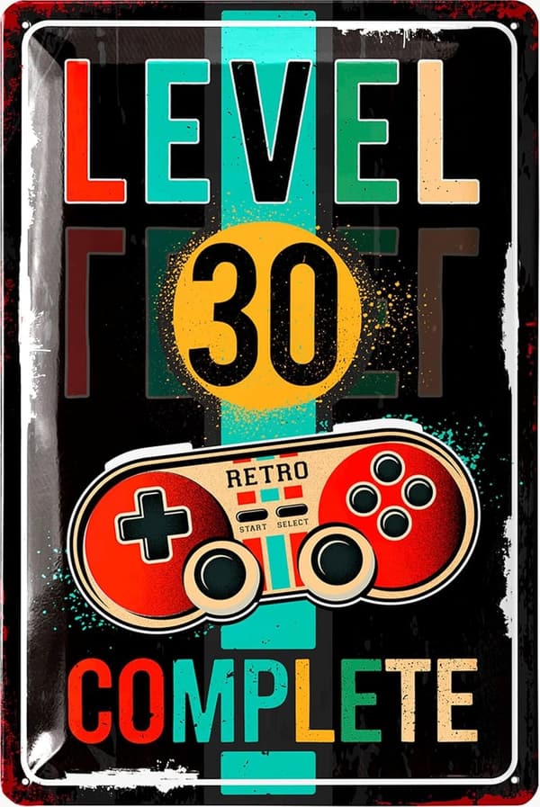 30th Birthday Vintage Tin Sign - LEVEL 30 Gift for Him