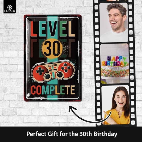 30th Birthday Vintage Tin Sign - LEVEL 30 Gift for Him