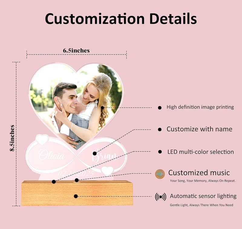 Personalized Anniversary Music Plaque with Photo & Night Light