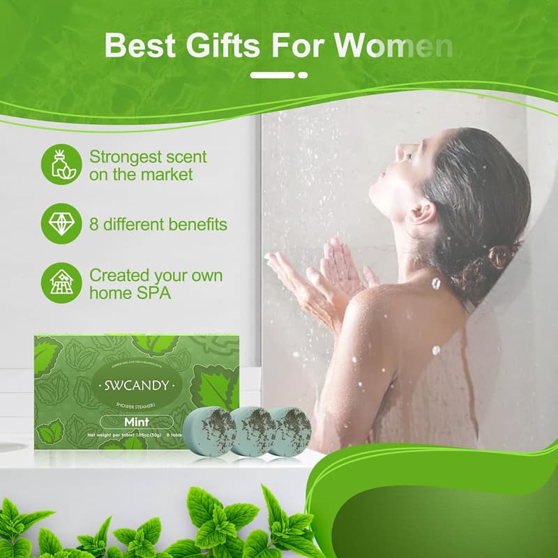 Mint Aromatherapy Shower Steamers - 8 Pcs Birthday Gift for Her