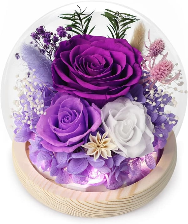 Eternal Purple Rose in Glass Dome - Birthday Gift for Women