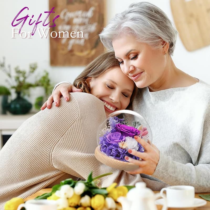 Eternal Purple Rose in Glass Dome - Birthday Gift for Women