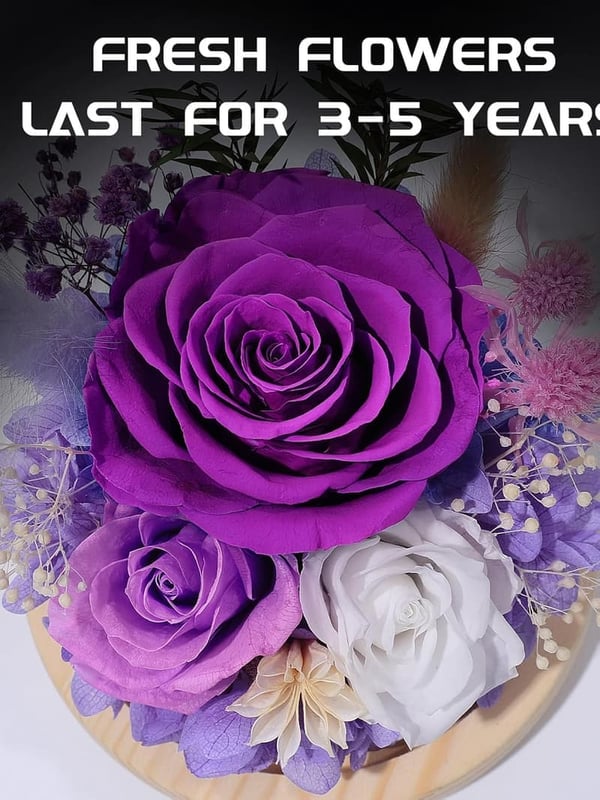 Eternal Purple Rose in Glass Dome - Birthday Gift for Women