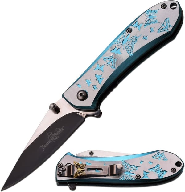 Femme Fatale Folding Pocket Knife with Butterflies - EDC Tool