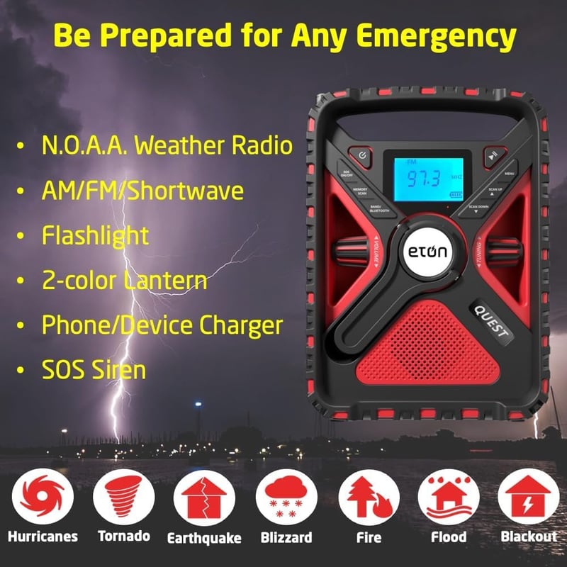 Emergency Hand Crank NOAA Weather Radio with Bluetooth & Solar