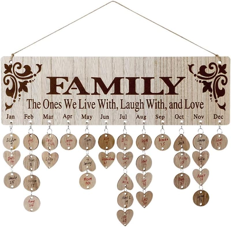 Family Birthday Reminder Calendar Plaque with 100 Tags for Mom