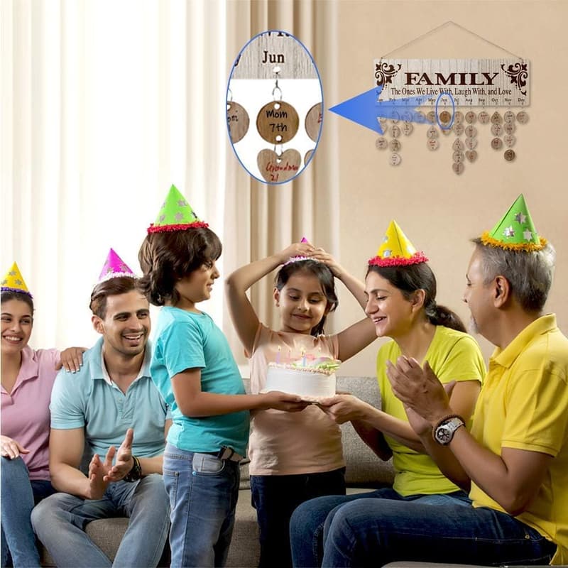 Family Birthday Reminder Calendar Plaque with 100 Tags for Mom