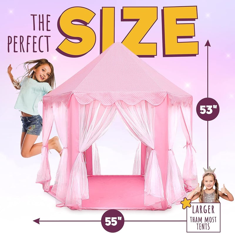 Girls' Princess Castle Playhouse Tent with LED Lights - 55