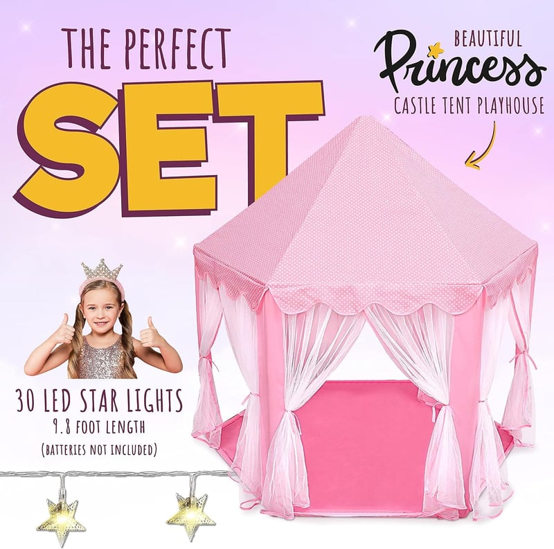 Girls' Princess Castle Playhouse Tent with LED Lights - 55