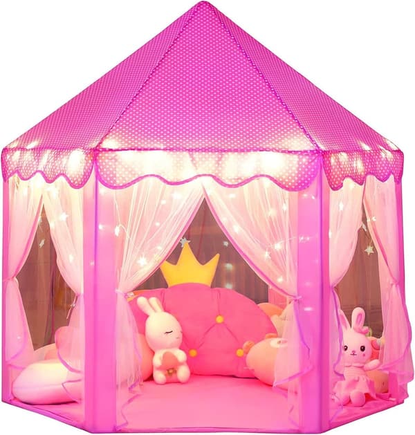 Princess Castle Play Tent for Kids - Large Pink Hexagon Playhouse