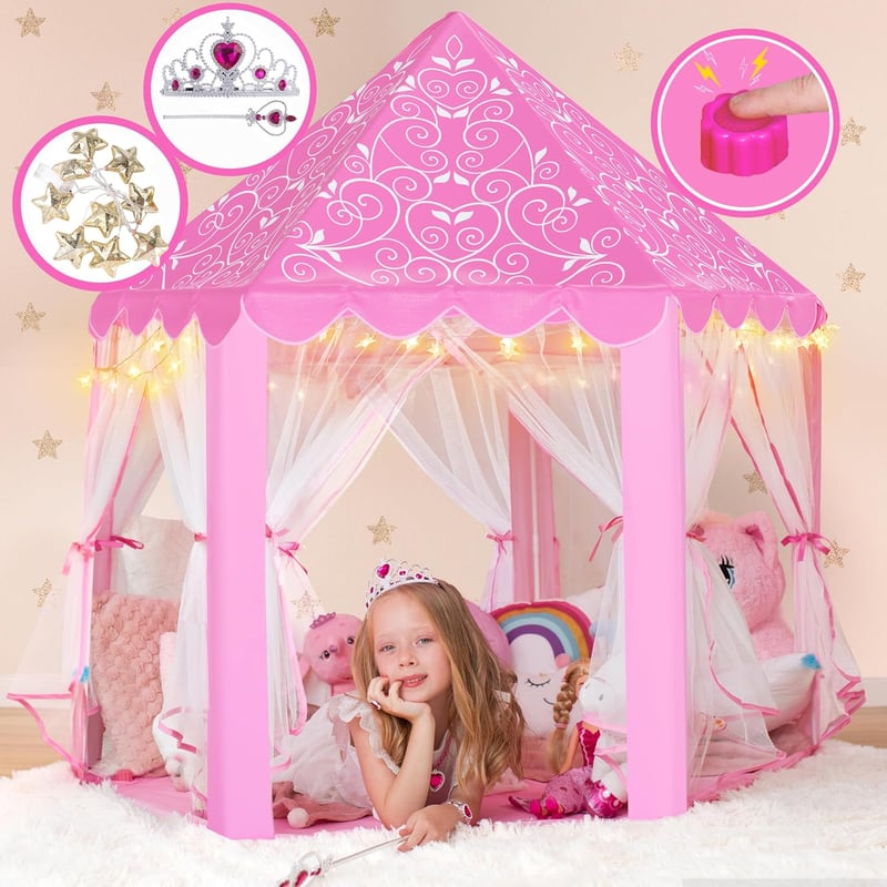 Kids' Fantasy Tent with LED Lights & Sound Button