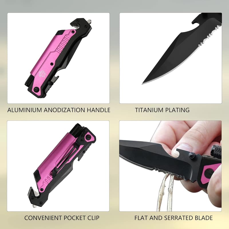 7-in-1 Multi-Function Tactical Folding Knife (Pink)