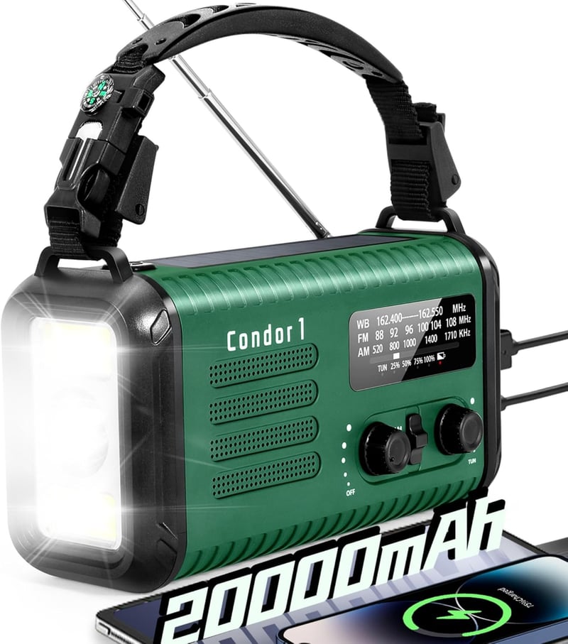 Emergency Solar Hand Crank Radio with 20000mAh Battery & SOS