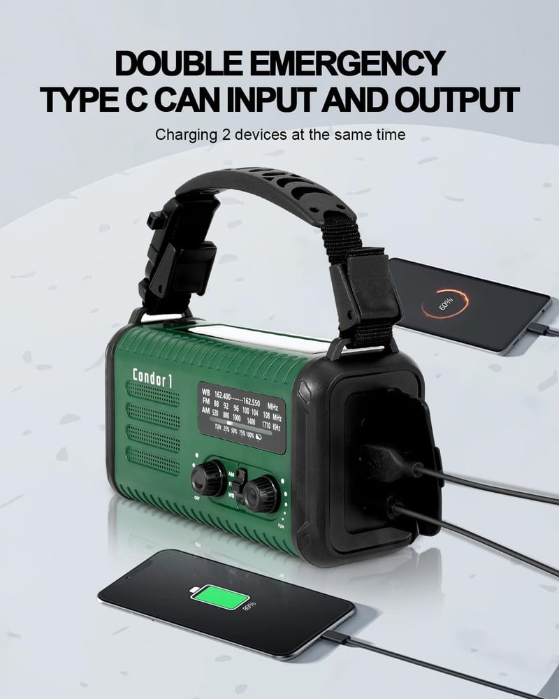 Emergency Solar Hand Crank Radio with 20000mAh Battery & SOS