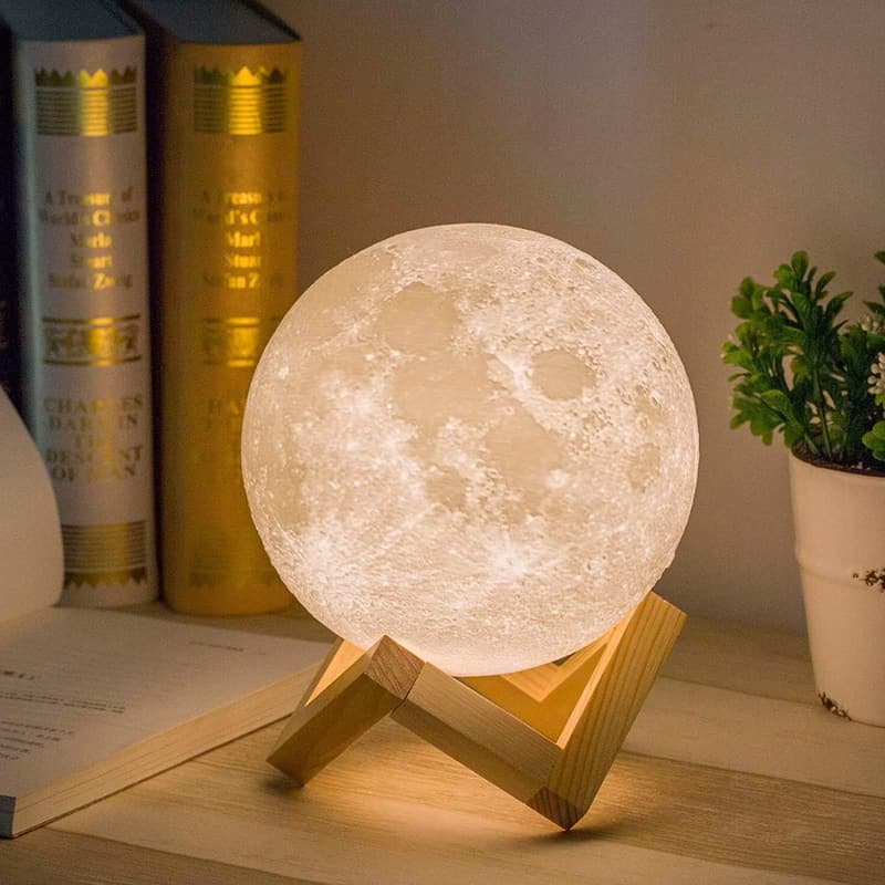 LED Moon Lamp with Wooden Base - Gift for Mom & Kids
