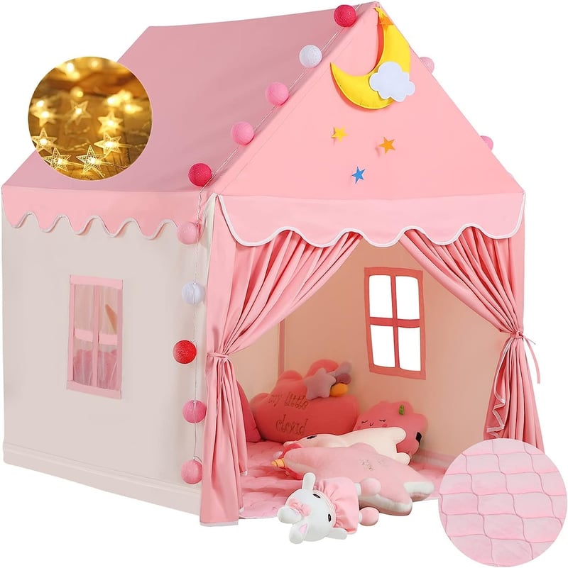 Princess Tent Playhouse for Kids with Star Lights & Mat (Pink)