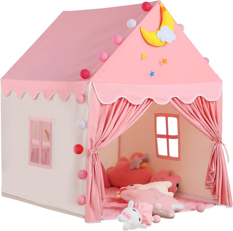 Princess Tent Playhouse for Kids with Star Lights & Mat (Pink)