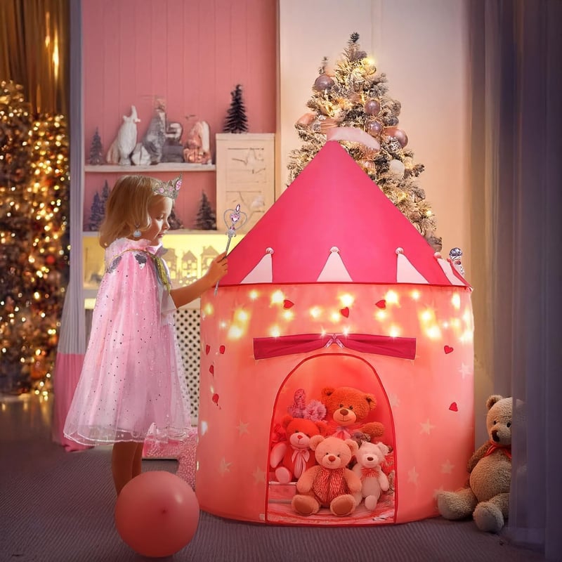 Pink Castle Play Tent Set with LED Lights for Little Girls