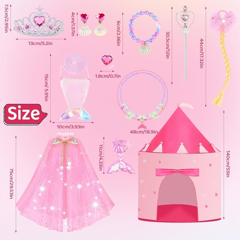 Pink Castle Play Tent Set with LED Lights for Little Girls