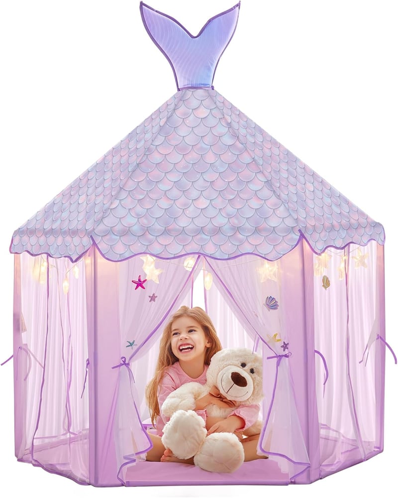 Ocean-Themed Princess Play Tent with Lights for Toddler Girls