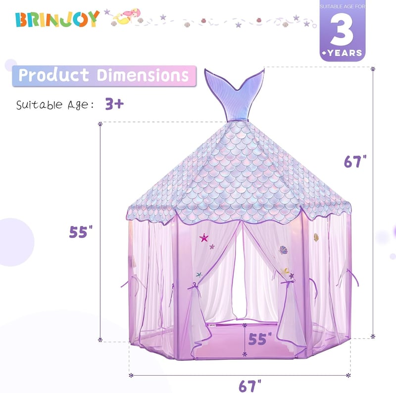 Ocean-Themed Princess Play Tent with Lights for Toddler Girls
