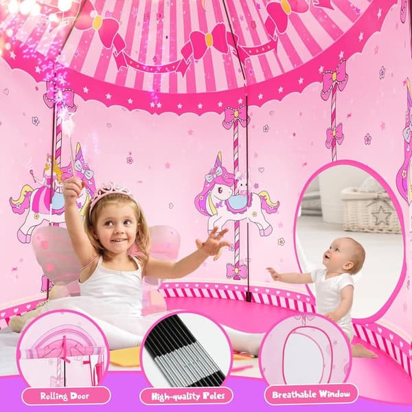 3-in-1 Pink Princess Play Tent with Tunnel & Ball Pit for Kids