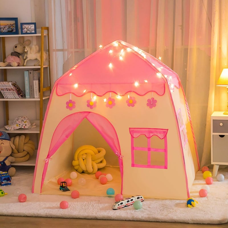 Princess Castle Play Tent with Star Lights for Girls