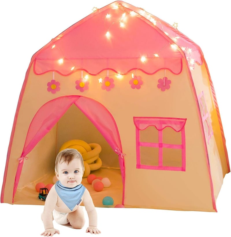 Princess Castle Play Tent with Star Lights for Girls