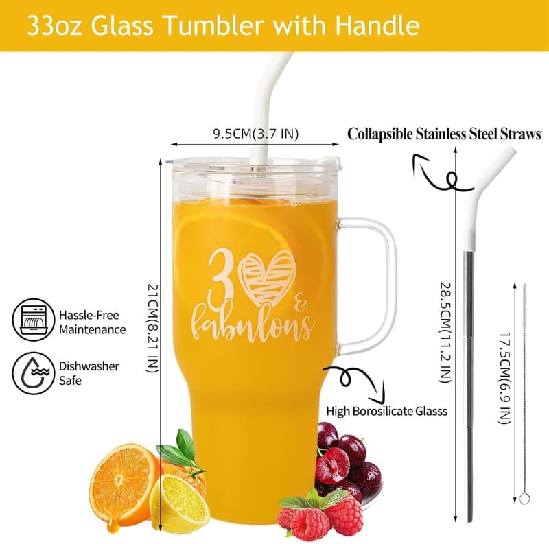 30th Birthday Glass Tumbler for Women - 33oz