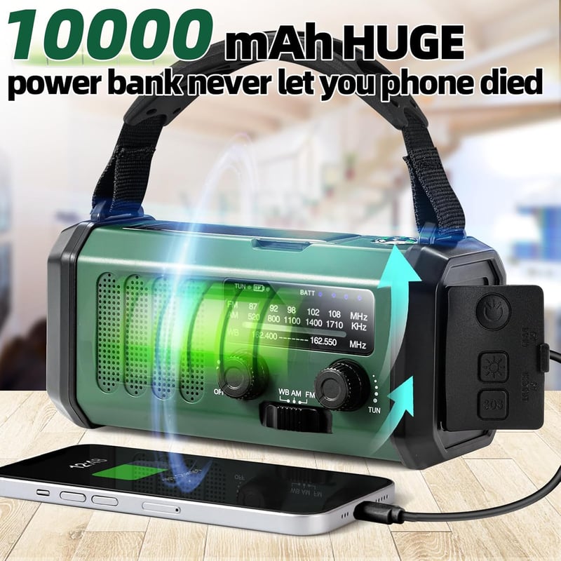 Portable Solar-Powered Emergency Radio with Flashlight & Charger