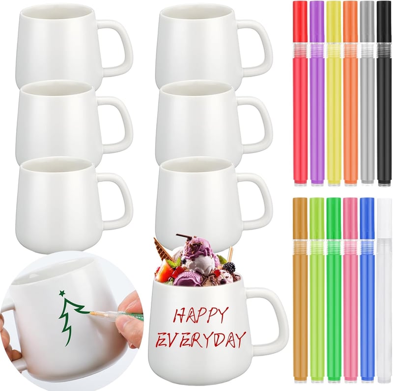 DIY Painted Ceramic Mug Kit – 18 Pieces for Keepsake Crafts