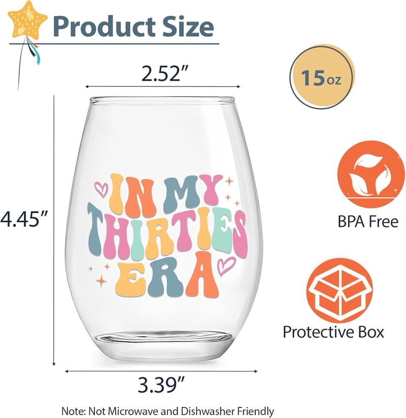30th Birthday Wine Glass for Women, 15oz 