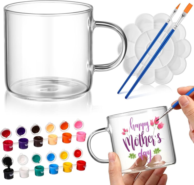 DIY Mug Painting Kit - 2 Mugs, 12 Colors, and Brushes