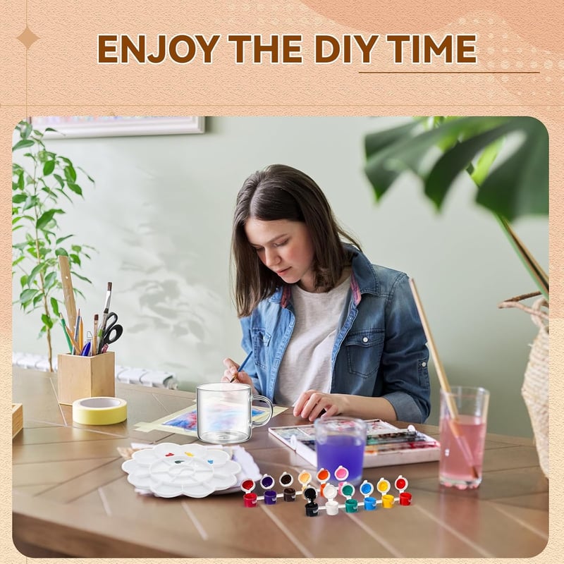 DIY Mug Painting Kit - 2 Mugs, 12 Colors, and Brushes