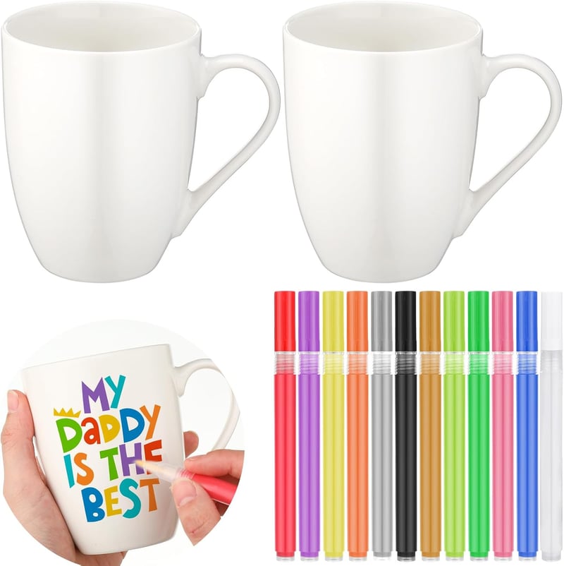 Father's Day DIY Mug Painting Kit – 14 Pcs Ceramic Craft Set
