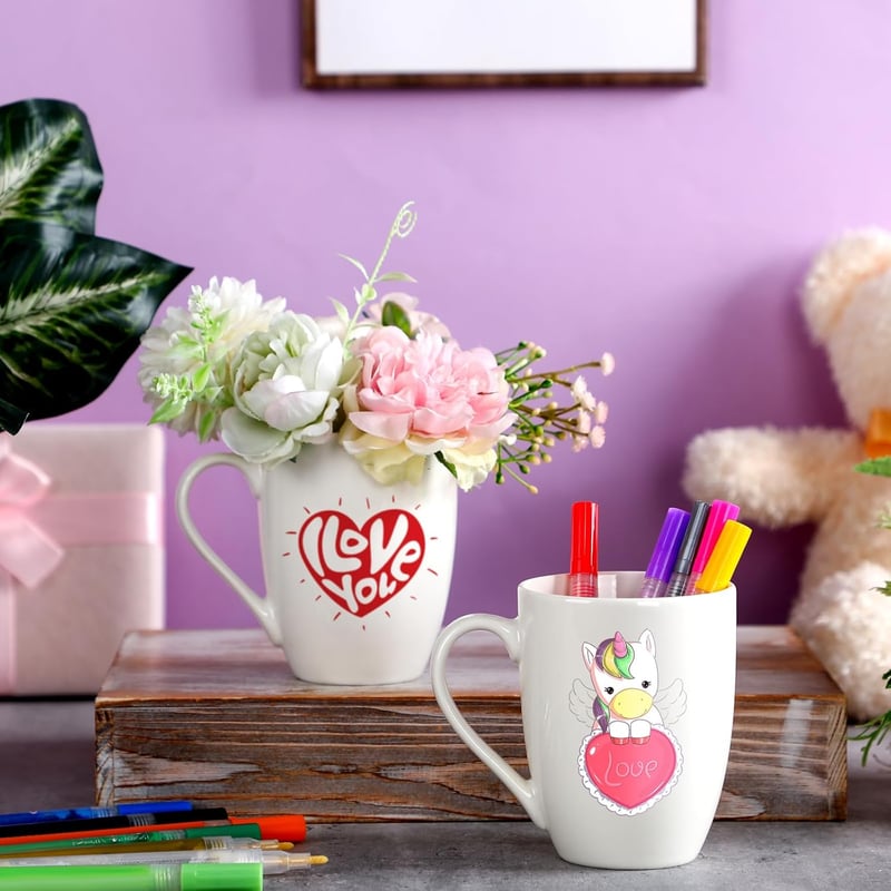 Father's Day DIY Mug Painting Kit – 14 Pcs Ceramic Craft Set